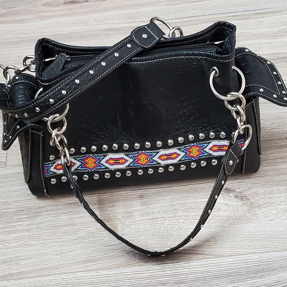 Blazin Roxx Southwest Shoulder Bag, Black, Studded, Bead Embellished, Like New - Picture 1 of 16